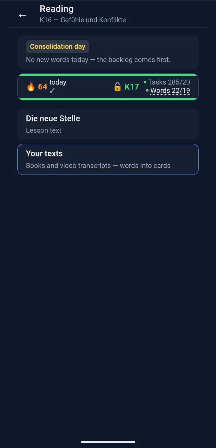 Reading screen; the Your texts tile is circled.