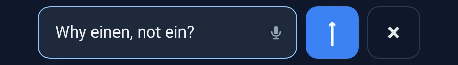 Typed question "Why einen, not ein?".