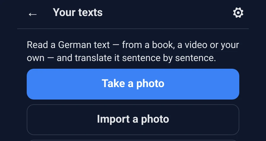 Your texts screen; the Take a photo button is circled.